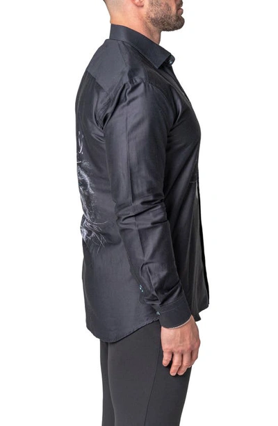 Maceoo Fibonacci Lion Crown Regular Fit Cotton Blend Button-up Shirt In Black