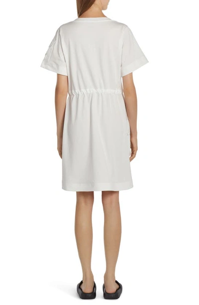 Shop Moncler Drawstring Waist Cotton Jersey Dress In White