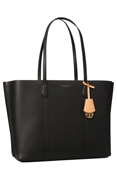 Shop Tory Burch Perry Triple Compartment Leather Tote In Black