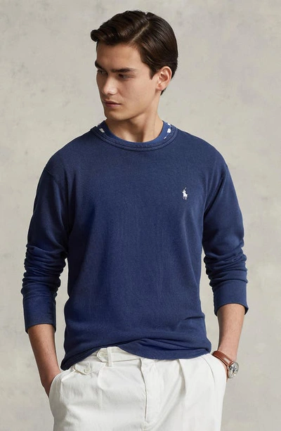 Shop Polo Ralph Lauren French Terry Crewneck Sweatshirt In Newport Navy