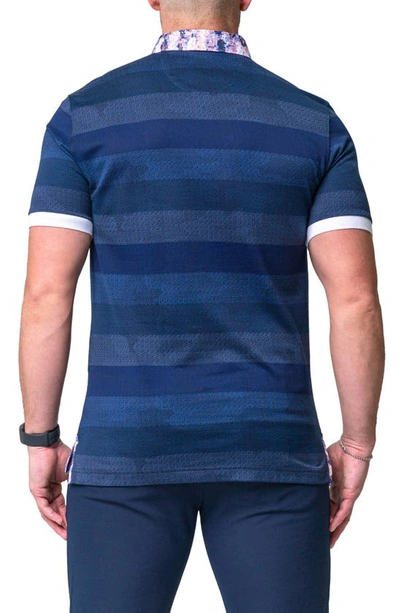Maceoo Mozartpolk Blue Stripe Cotton Polo In Blue