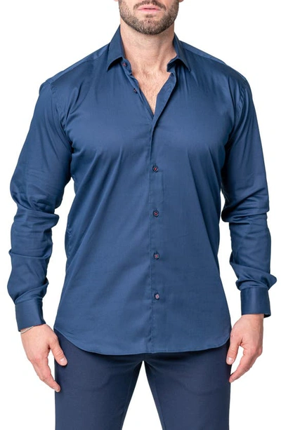 Shop Maceoo Fibonacci Sleek Navy Contemporary Fit Button-up Shirt In Blue