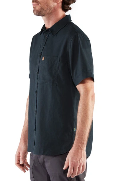 Shop Fjall Raven Ovik Travel Short Sleeve Button-up Shirt In Dark Navy