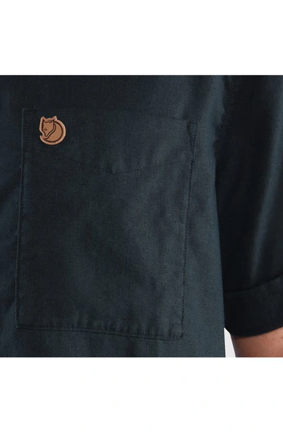 Shop Fjall Raven Ovik Travel Short Sleeve Button-up Shirt In Dark Navy