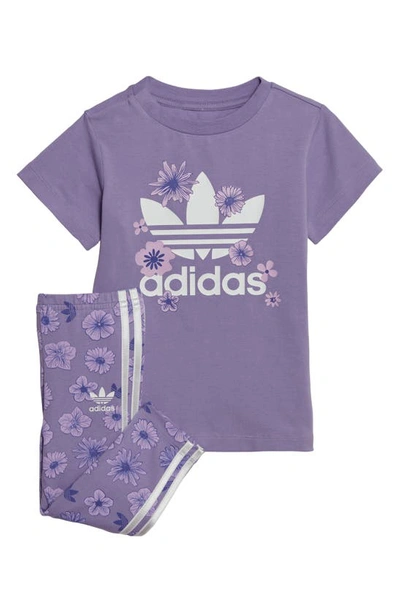 Adidas Babies' Adidas Infant And Girls' Toddler Originals Floral Dress And Leggings Set Magic Lilac | ModeSens