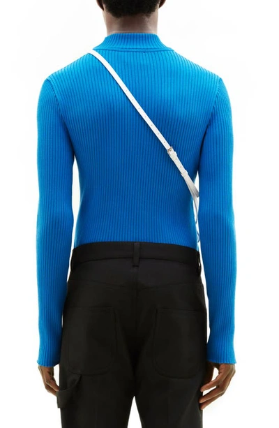 Shop Courrèges Embroidered Logo Mock Neck Rib Sweater In 7050 Blue