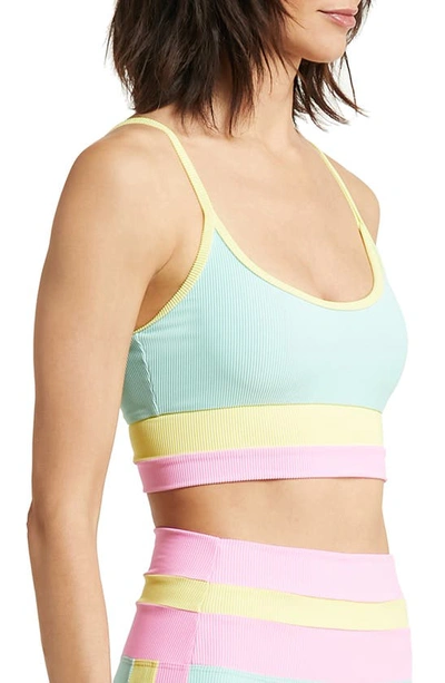 Shop Beach Riot Eva Colorblock Rib Sports Bra In Pastel Macaron Color Block