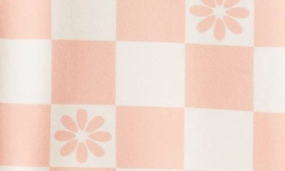 Tiny Tribe Daisy Check Long Sleeve One-piece Rashguard Swimsuit In Blush