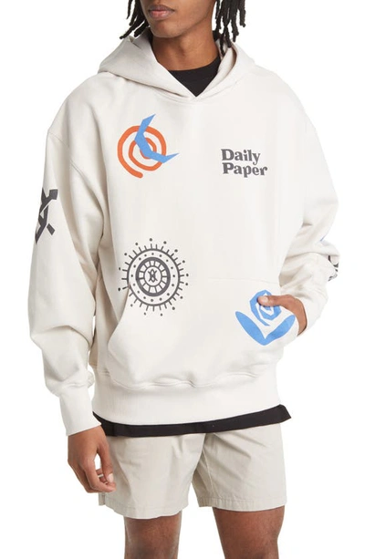 Shop Daily Paper Puscren Cotton French Terry Hoodie In White Sand