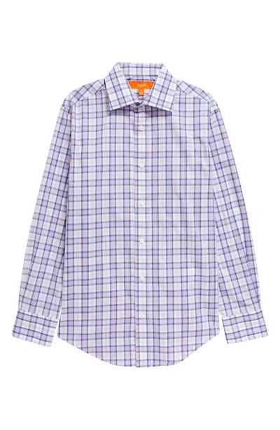 Shop Tallia Kids' Plaid Long Sleeve Button-up Shirt In Purple/ Navy