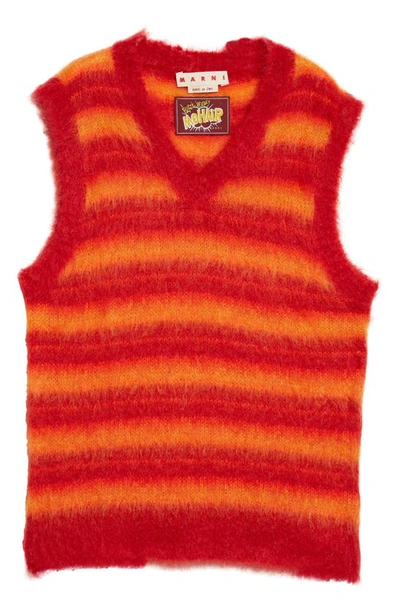 Shop Marni Stripe V-neck Brushed Mohair Blend Sweater Vest In Lacquer