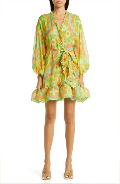 Shop Alexis Analia Long Sleeve Silk Dress In Camellia Lime