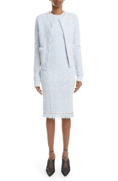 Shop Givenchy Tweed Sleeveless Sheath Dress In 490-blue/ White