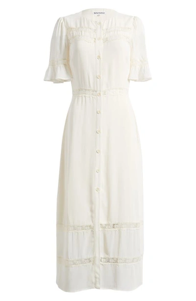 Shop Reformation Woodson Lace Inset Button Front Maxi Dress In Ivory
