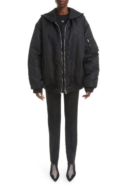 Shop Givenchy Oversize Mixed Media Hooded Bomber Jacket In Black
