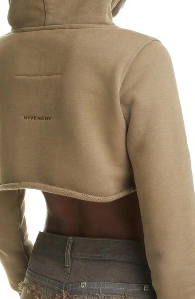 Shop Givenchy Embroidered Logo Crop Hoodie In 313-dark Khaki
