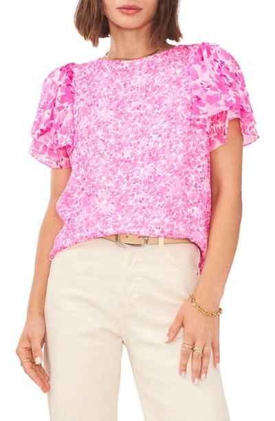 Vince Camuto Women's Animal Print Flutter Sleeve Blouse Pink Size Small