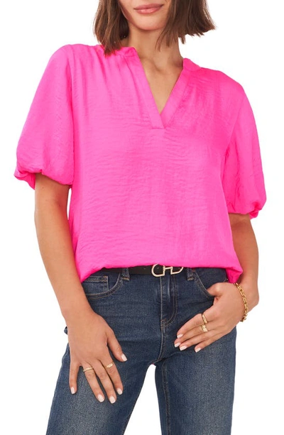 Shop Vince Camuto Hammered Satin Puff Sleeve Top In Hot Pink