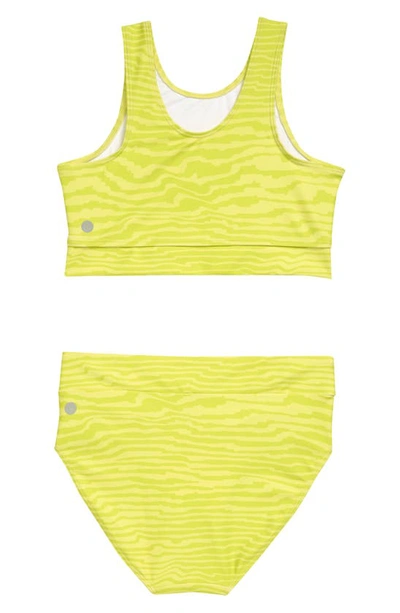 Shop Zella Girl Kids' Print Crossover Two-piece Swimsuit In Lemon Lime Radio Stripe