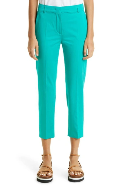 Shop Max Mara Lince Narrow Stretch Cotton Ankle Trousers In Pastel Green
