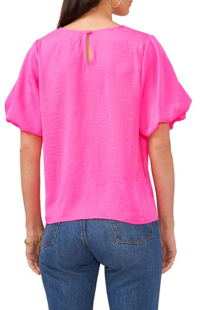 Shop Vince Camuto Puff Sleeve Hammered Satin Blouse In Hot Pink
