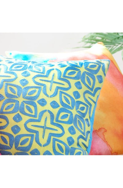 Shop Rochelle Porter Beauty Cotton Accent Pillow In Blue/ Sunshine