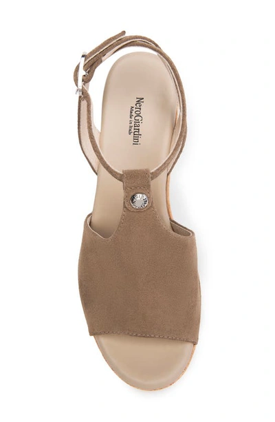 Nerogiardini Suede Ankle-strap Platform Sandals In Taupe