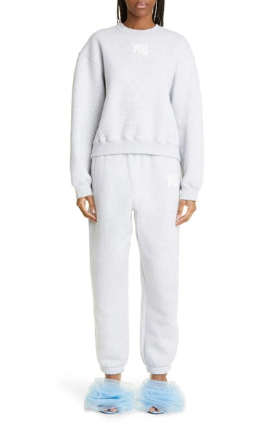 Shop Alexander Wang Puff Logo Structured Terry Sweatpants In Light Heather Grey