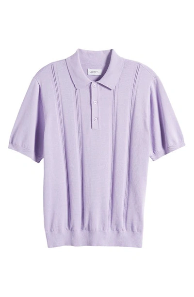 Shop Saturdays Surf Nyc Jahmad Pointelle Stripe Short Sleeve Polo Sweater In Lavender