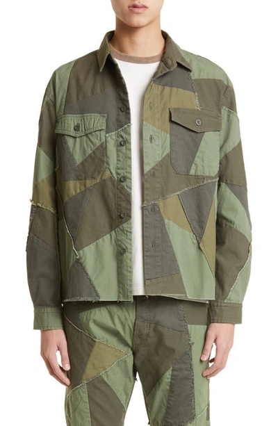 Shop John Elliott Patchwork Military Shirt Jacket In Olive