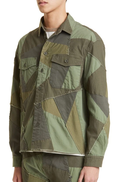 Shop John Elliott Patchwork Military Shirt Jacket In Olive