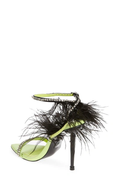 Shop Azalea Wang Ella Ostrich Feather Sandal In Lime
