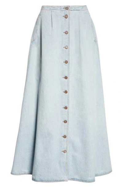 Shop Erl Cowgirl Button-up Denim Maxi Skirt In Light Blue