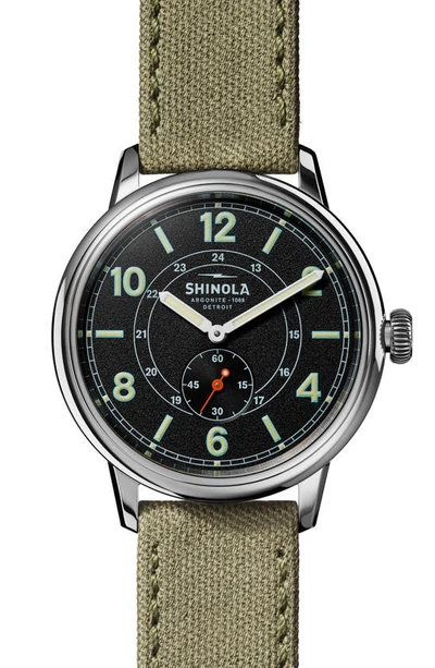 Shop Shinola The Traveler Subsecond Canvas Strap Watch, 42mm In Black