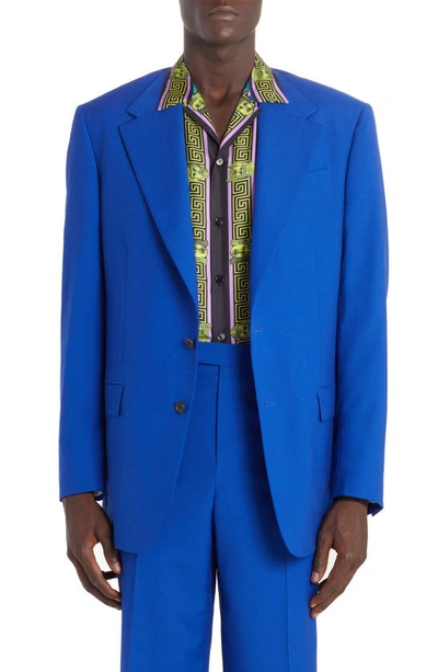 Shop Versace Wool & Silk Blazer In Electric Blue