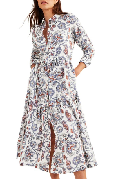 Shop Boden Paisley Tiered Shirtdress In Nightshadow Blue