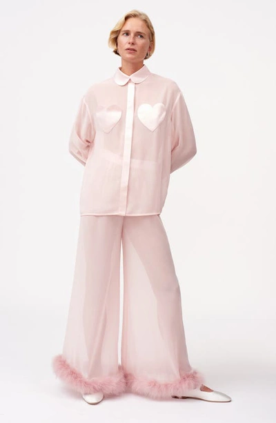 Shop Sleeper Fluffy You Sheer Pajama Pants With Detachable Turkey Feather Trim In Pink