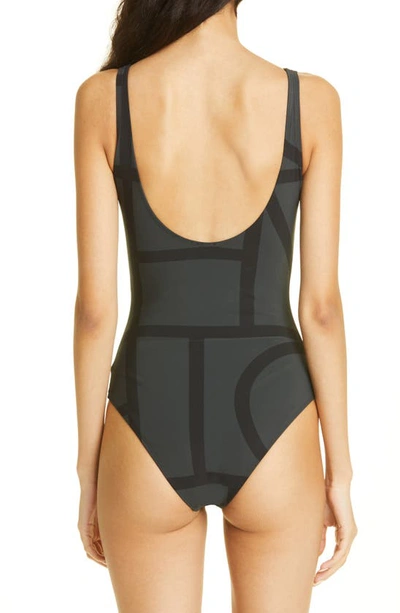 Shop Totême Toteme Logo One-piece Swimsuit In Black Monogram