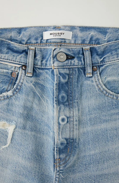 Shop Moussy Vintage Wheatfield Distressed Cutoff Denim Shorts In Light Blue