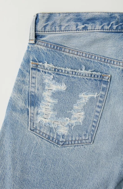 Shop Moussy Vintage Wheatfield Distressed Cutoff Denim Shorts In Light Blue