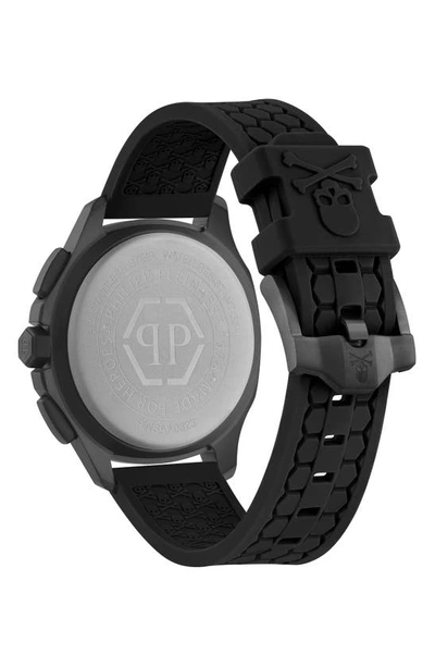 Shop Philipp Plein Spectre Chronograph Silicone Strap Watch, 44mm In Ip Black
