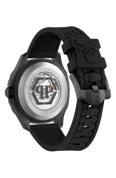 Shop Philipp Plein Skeleton Spectre Silicone Strap Watch, 42mm In Ip Black