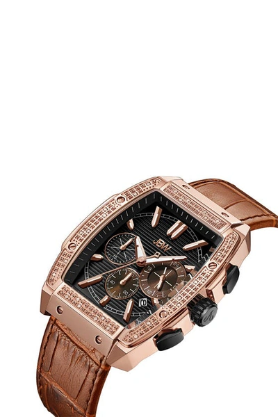 Shop Jbw Echelon Diamond Chronograph Croc Embossed Leather Strap Watch, 41mm In Rose Gold