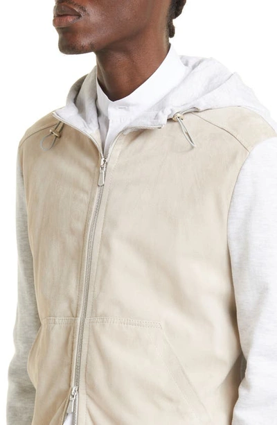 Shop Eleventy Suede & Cotton Fleece Bomber Jacket In White And Light Gray
