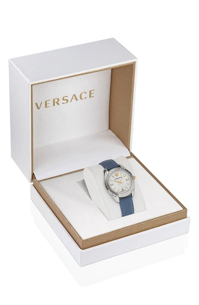 Shop Versace Greca Time Leather Strap Watch, 35mm In Stainless Steel