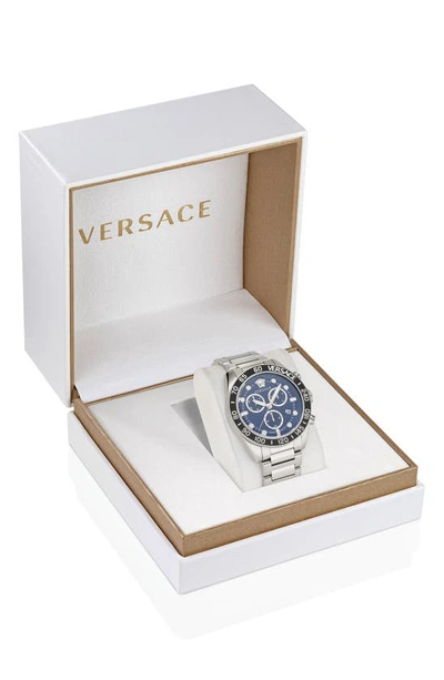 Shop Versace Greca Dome Chronograph Bracelet Watch, 43mm In Stainless Steel