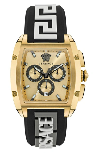 Shop Versace Dominus Chronograph Silicone Strap Watch, 42mm In Ip Yellow Gold