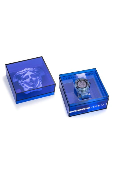 Shop Versace Icon Active Chronograph Silicone Strap Watch, 44mm In Transparent Blue