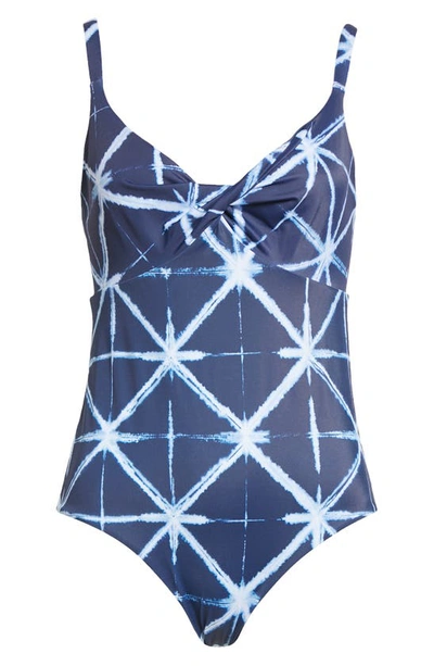 Shop Lafayette 148 Shibori Tie Dye Twist Detail One-piece Swimsuit In Parisian Blue Multi