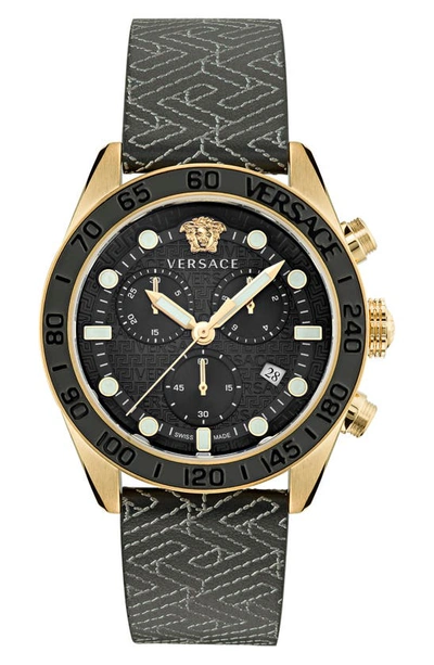 Shop Versace Greca Dome Chronograph Leather Strap Watch, 43mm In Ip Yellow Gold